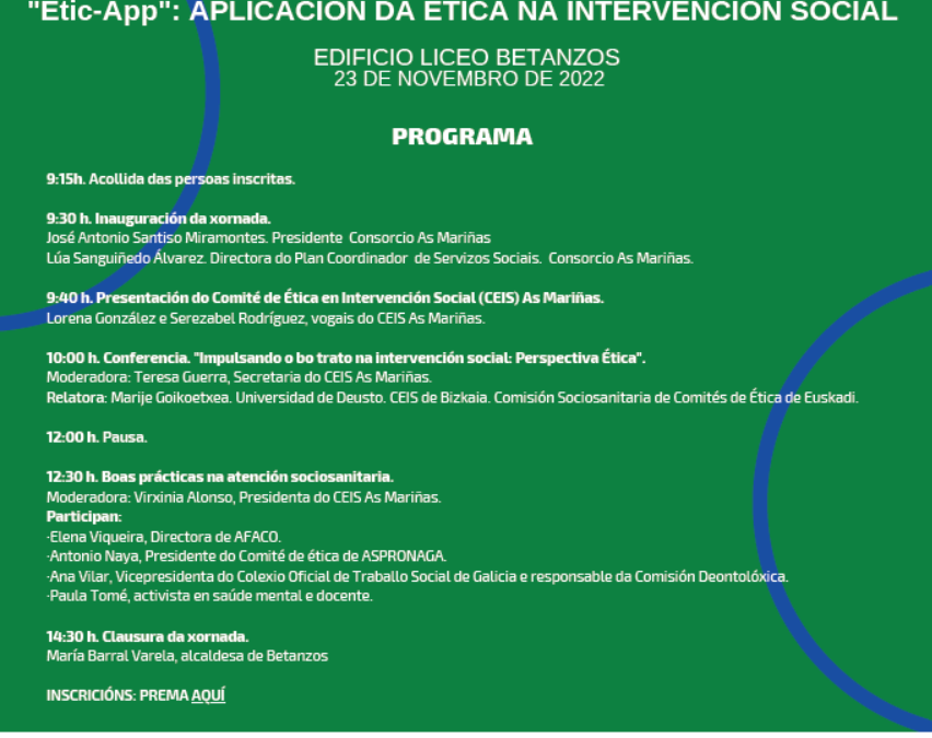 Xornada: “ÉTIC-APP: Aplicación da ética na intervención social”