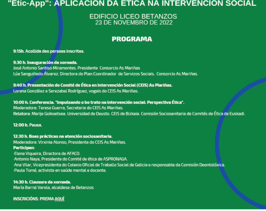 Xornada “Étic-App: Aplicación da ética na intervención social”