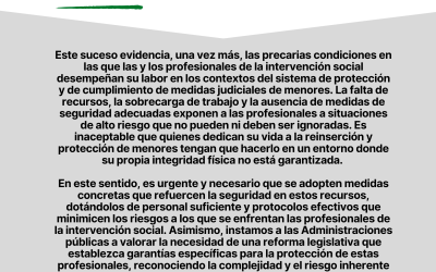 Declaración sobre o asasinato dunha traballadora dun centro de menores con medidas xudiciais.