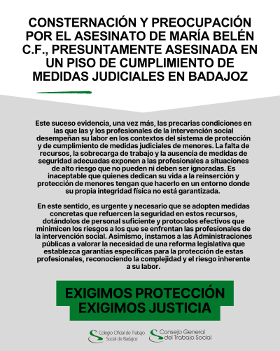 Declaración sobre o asasinato dunha traballadora dun centro de menores con medidas xudiciais.