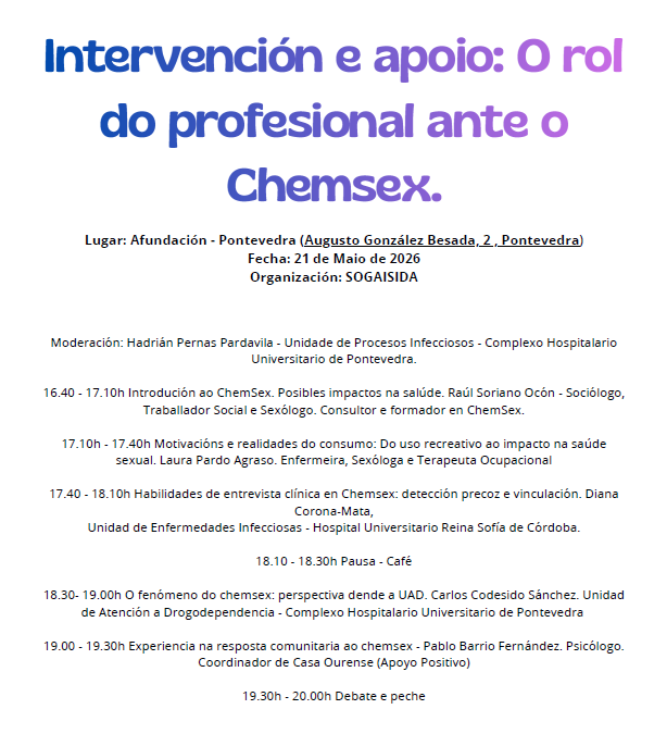 Intervención e apoio: O rol do profesional anteo Chemsex