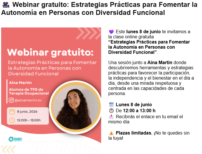 Webinar Estratexias Prácticas para Fomentar a autonomía en persoas con diversidade funcional